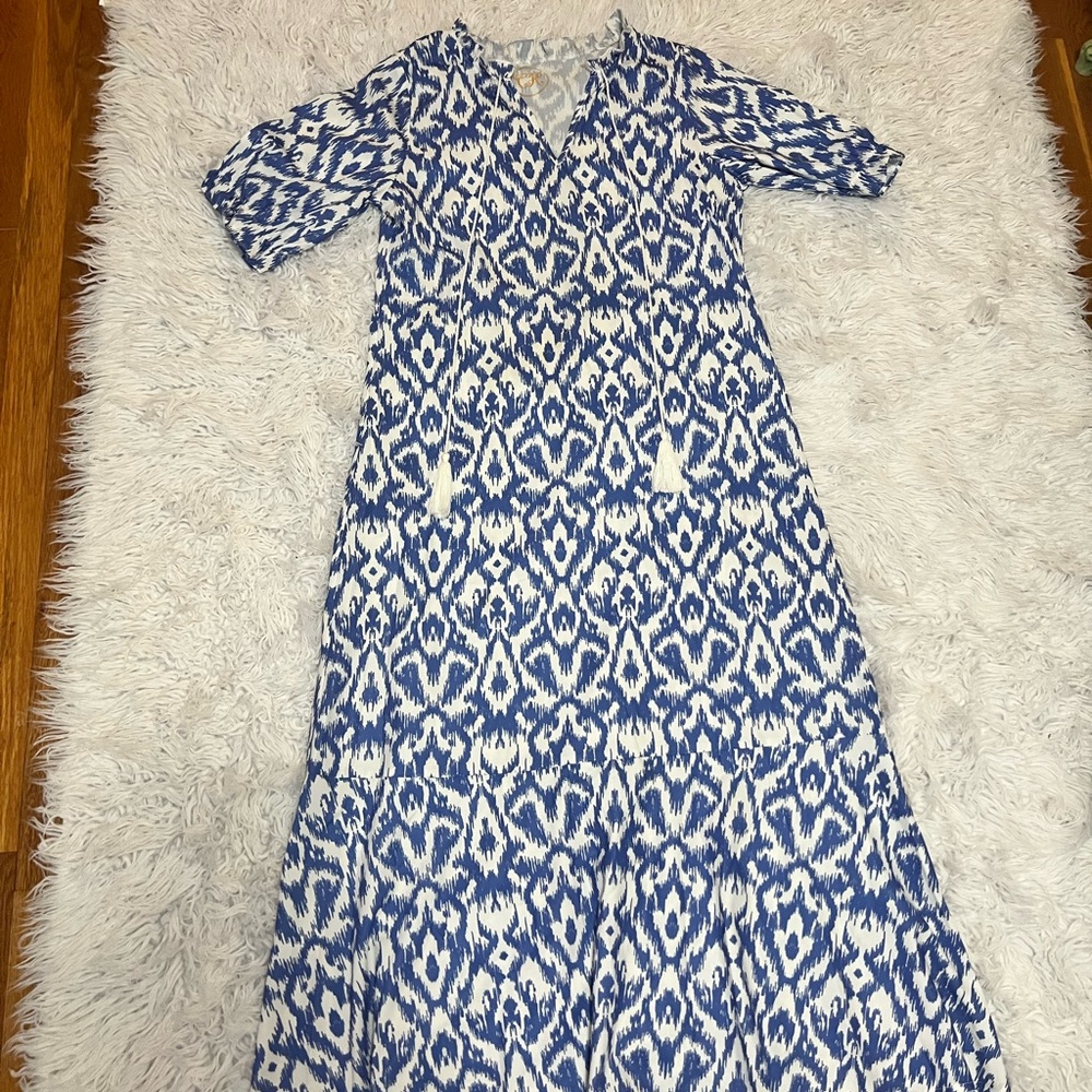 Blue and White Patterned Women's Dress